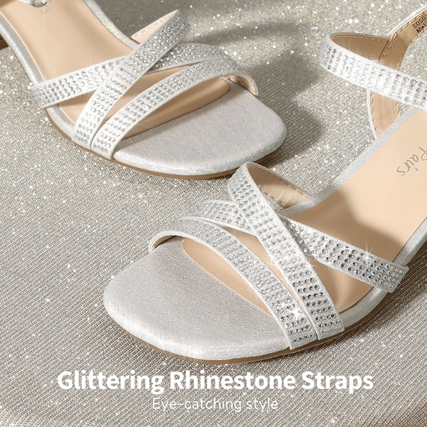 Girls Rhinestone Low Heel Sandals - SILVER - 3